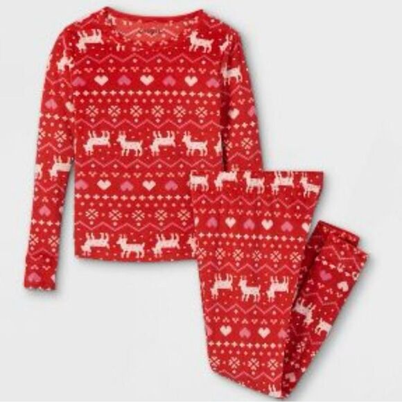 Cat & Jack Toddler Kids Long Sleeve Red Fair Isle Fleece Pajamas. 18 Months. - Picture 1 of 7
